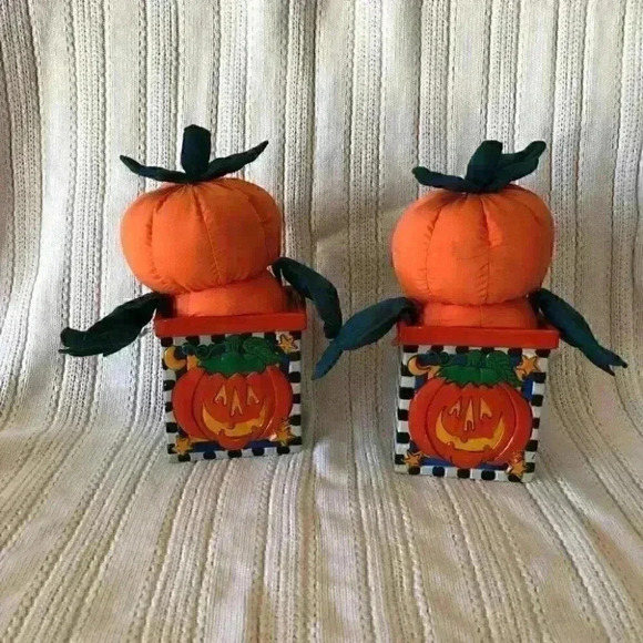 VTG 2 Plush Ceramic Hallowing Pumpkin Decor 9" - Picture 2 of 3